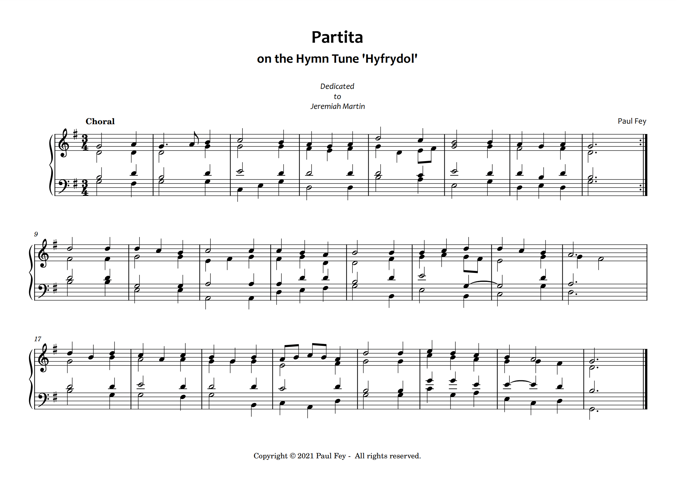 Partita on "Hyfrydol" (Sheet Music) - Pipe Organ Music by Paul Fey