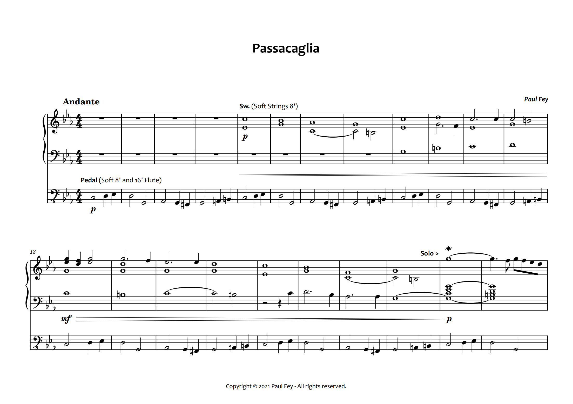 Passacaglia in c-Minor (Pipe Organ Sheet Music) - Music for Pipe Organ by Paul Fey Organist 