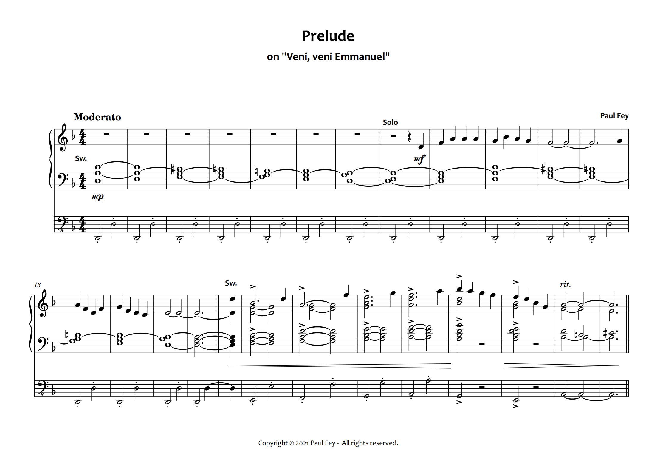 Prelude and Harmonizations on "Veni Emmanuel" (Sheet Music) - Music for Pipe Organ by Paul Fey