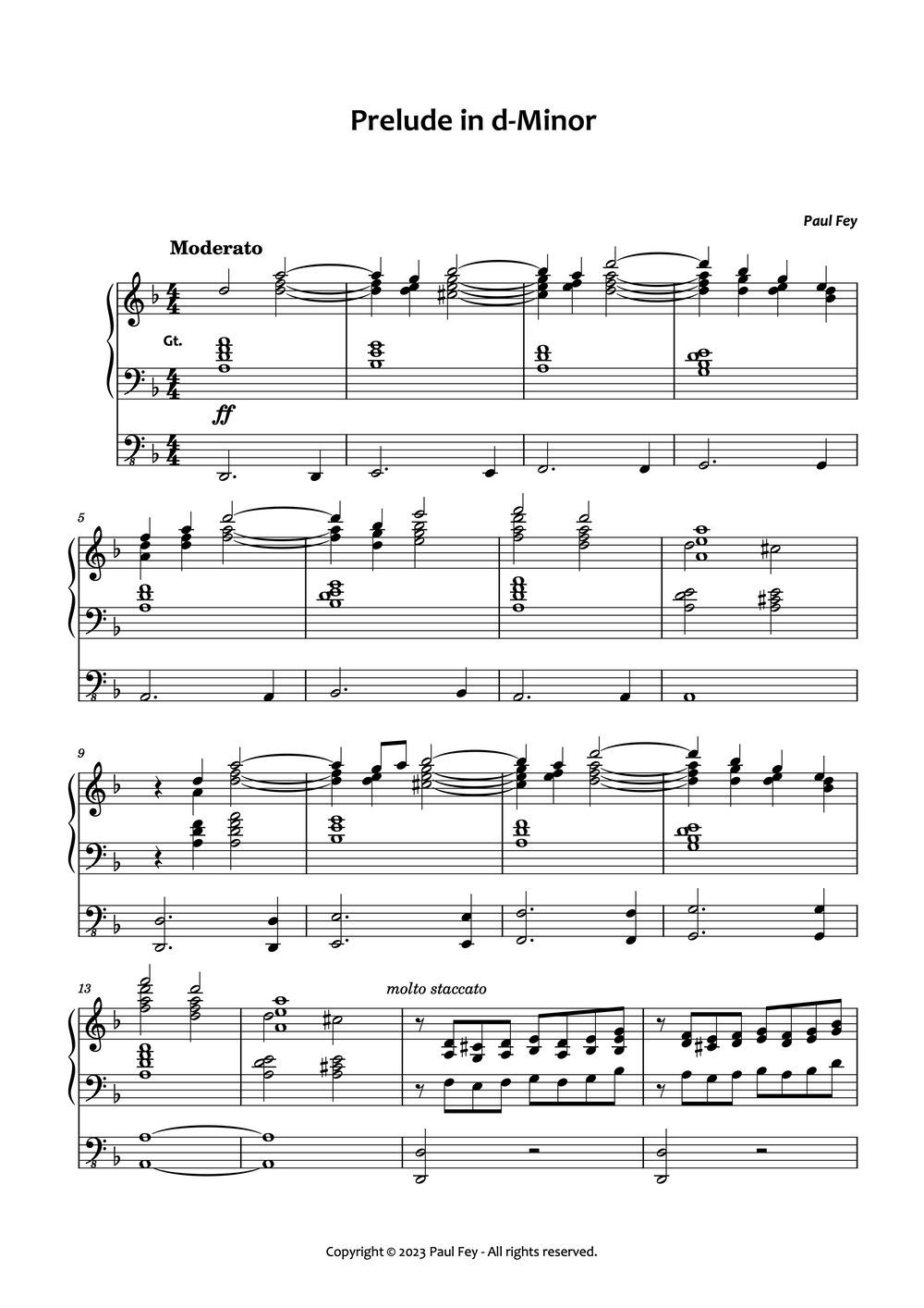 Prelude in d-Minor (Sheet Music) - Music for Organ by paul fey organist 
