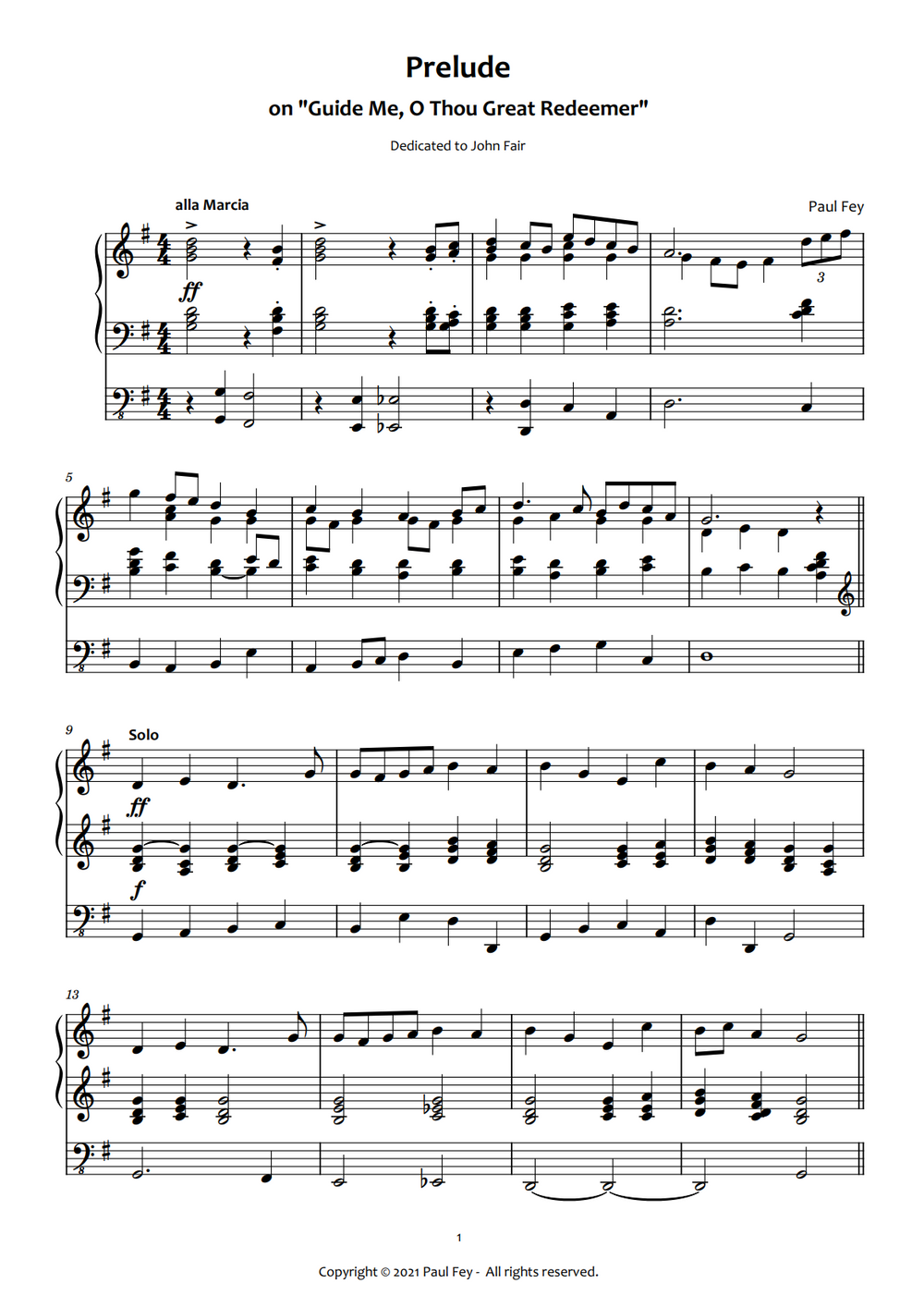 Prelude on "Guide Me, O Thou Great Redeemer" (Cwm Rhondda) - Music for Pipe Organ by Paul Fey