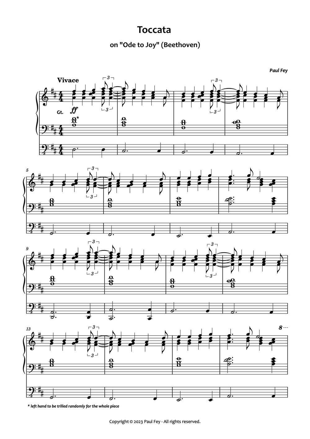 Toccata on "Ode to Joy" (Sheet Music) - Music for Organ by paul fey organist