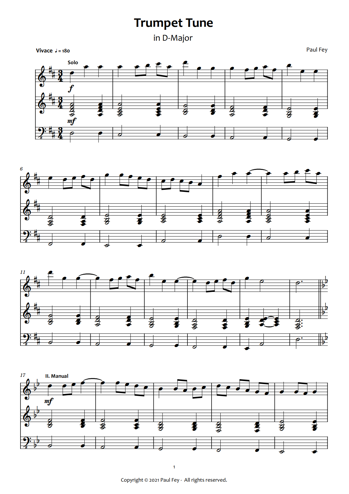 Trumpet Tune III (Sheet Music) - Music for Organ by Paul Fey