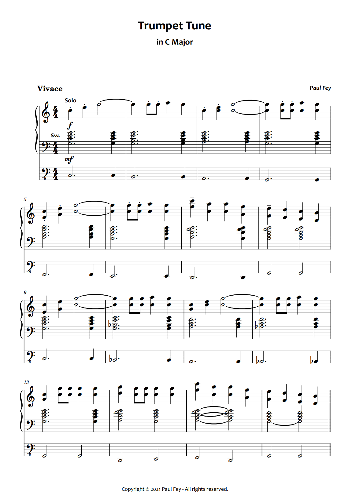 Trumpet Tune V (Sheet Music) - Music for Organ  By Paul Fey