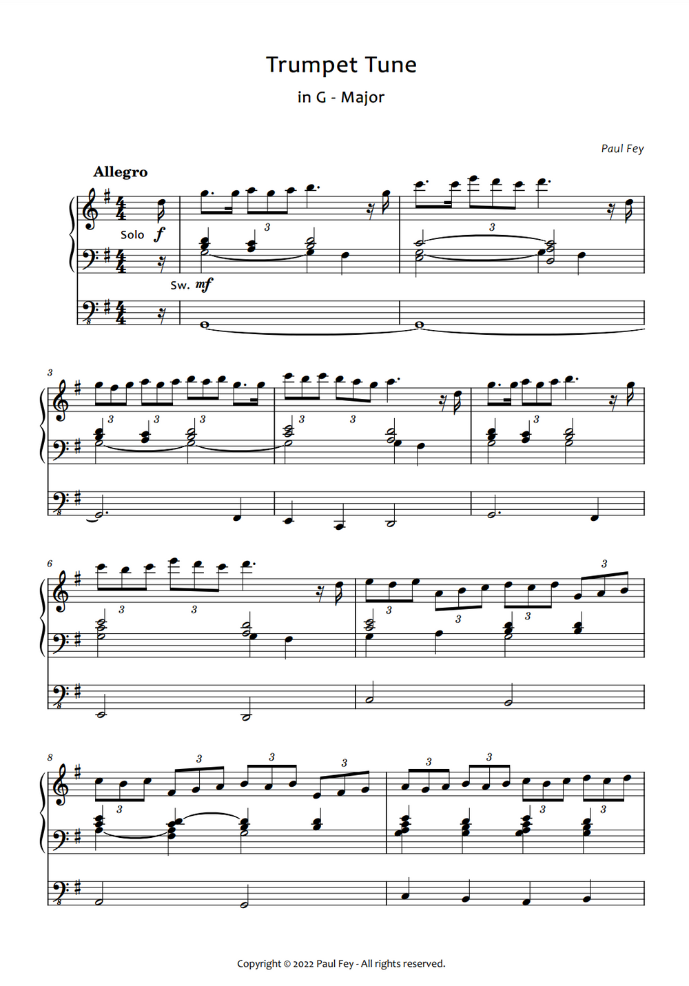 Trumpet Tune in G-Major for Organ (Sheet Music) - Music for Organ