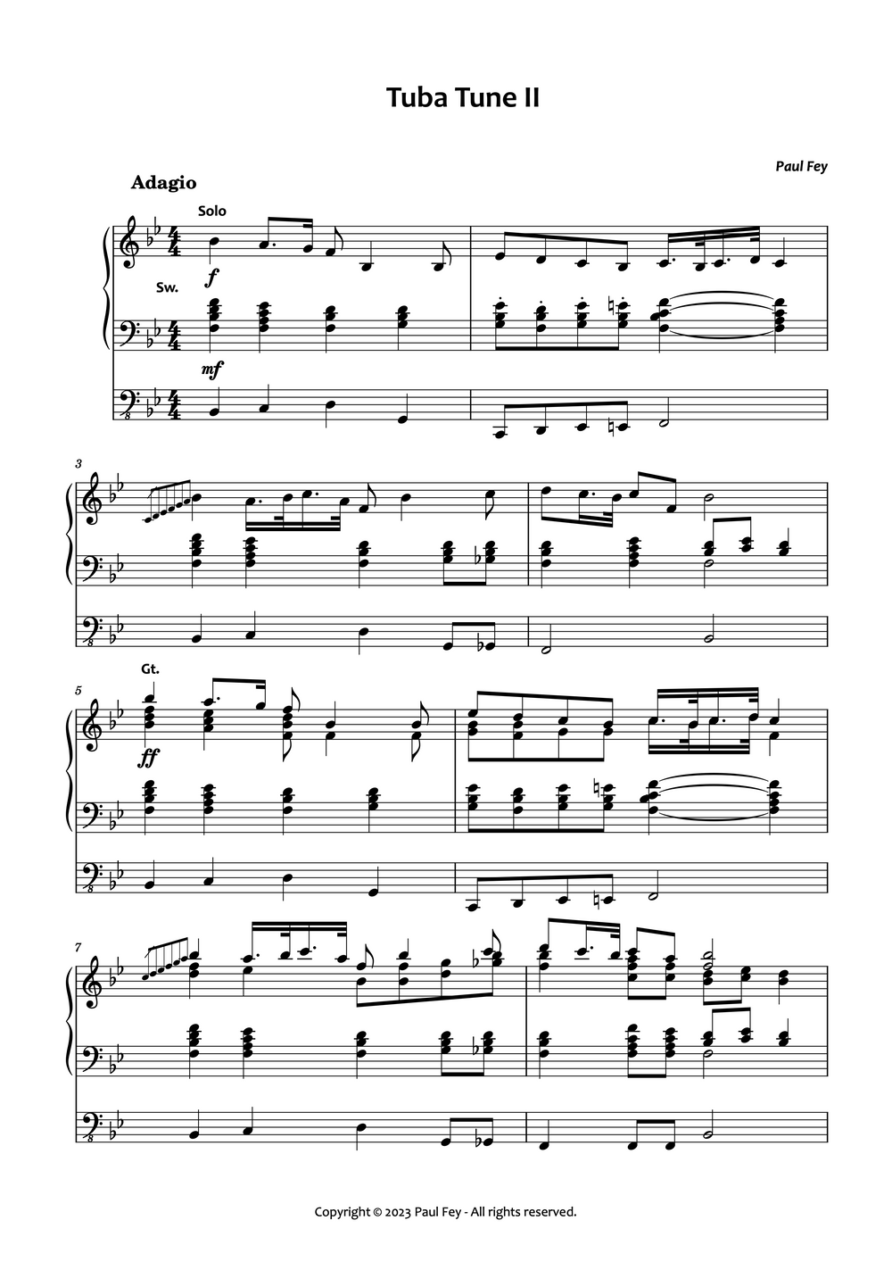 Tuba Tune II (Sheet Music) - Paul Fey - Music for Organ Regular by Paul Fey organist