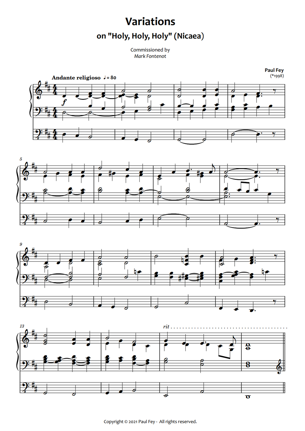 Variations on "Holy, Holy, Holy" (Sheet Music) - Music for Pipe Organ by Paul Fey